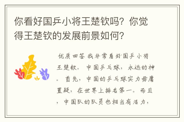 你看好国乒小将王楚钦吗？你觉得王楚钦的发展前景如何？