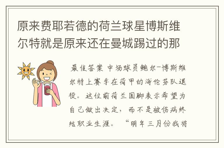 原来费耶若德的荷兰球星博斯维尔特就是原来还在曼城踢过的那个现在退役了么?意大利的迪比亚吉奥呢?