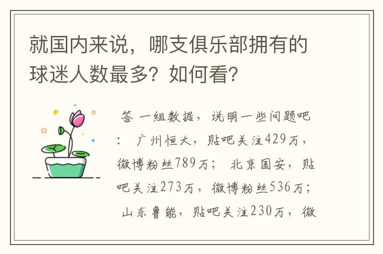 就国内来说，哪支俱乐部拥有的球迷人数最多？如何看？