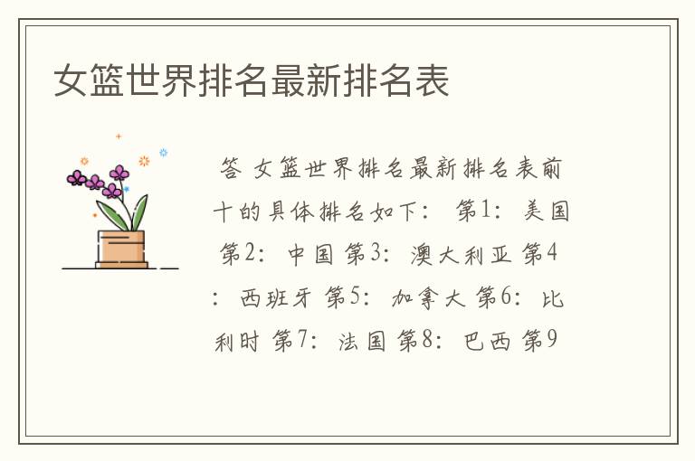 女篮世界排名最新排名表