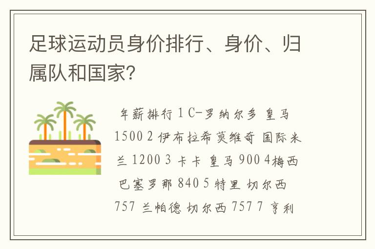 足球运动员身价排行、身价、归属队和国家？