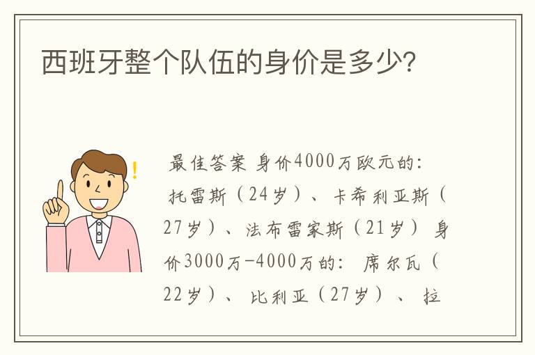 西班牙整个队伍的身价是多少？