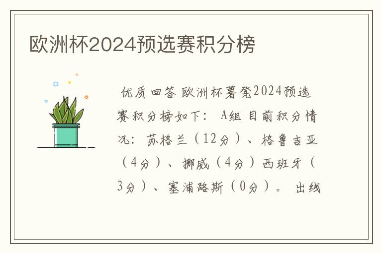 欧洲杯2024预选赛积分榜