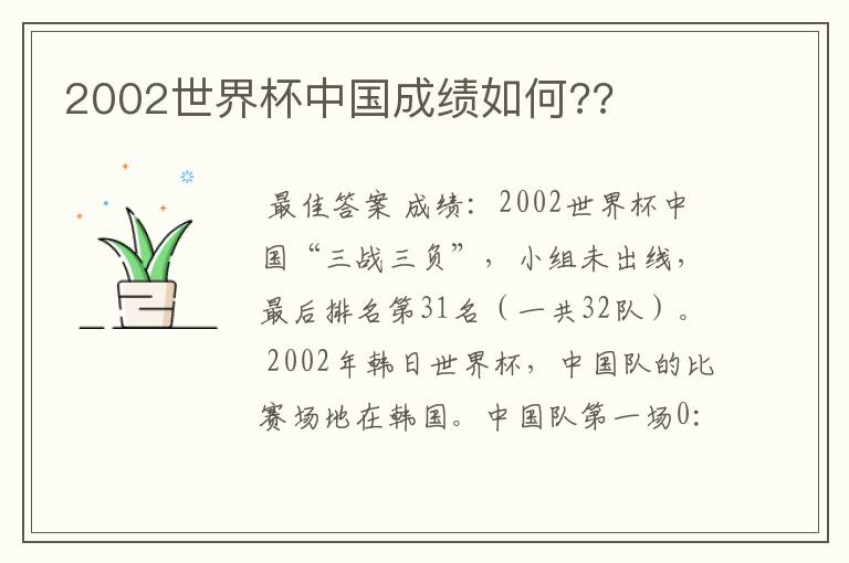 2002世界杯中国成绩如何??