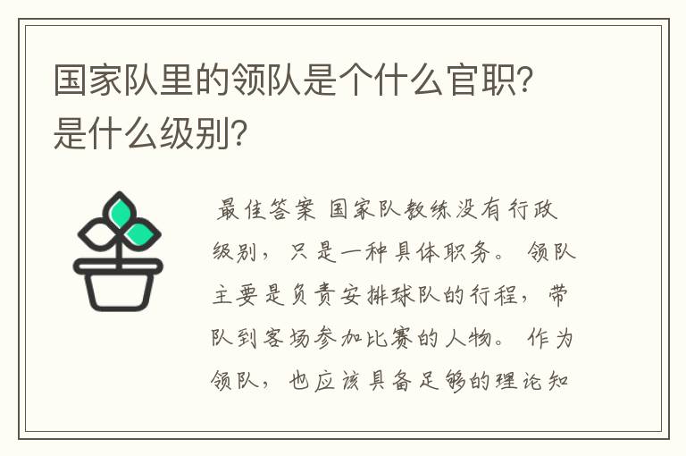 国家队里的领队是个什么官职？是什么级别？