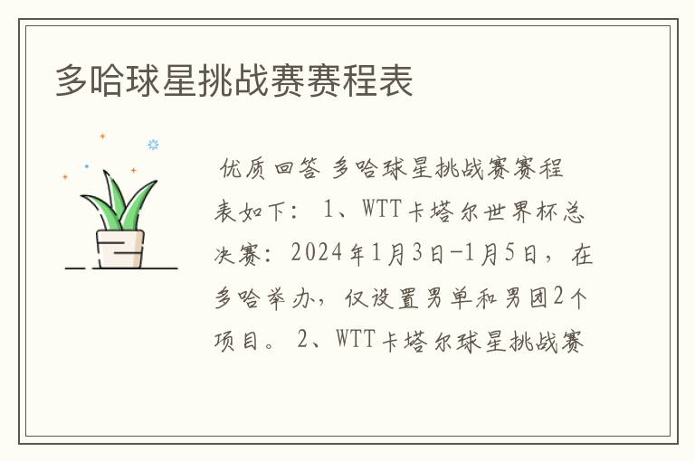 多哈球星挑战赛赛程表