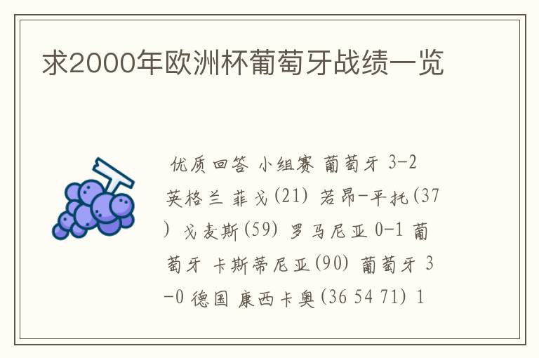 求2000年欧洲杯葡萄牙战绩一览