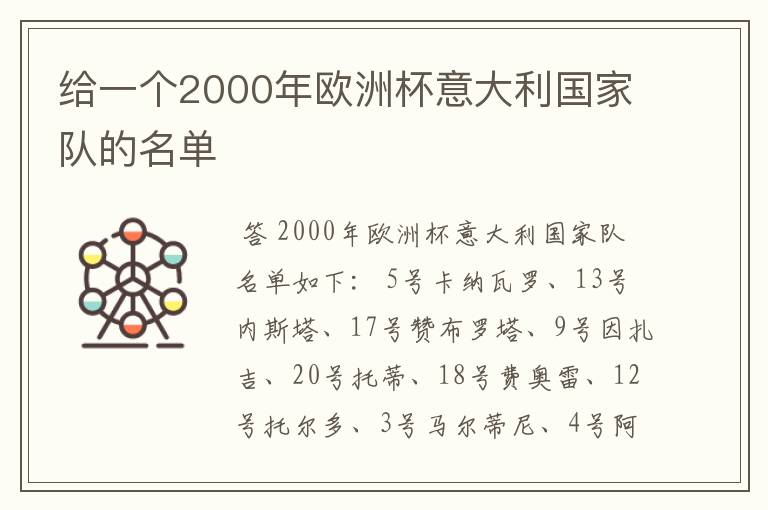 给一个2000年欧洲杯意大利国家队的名单