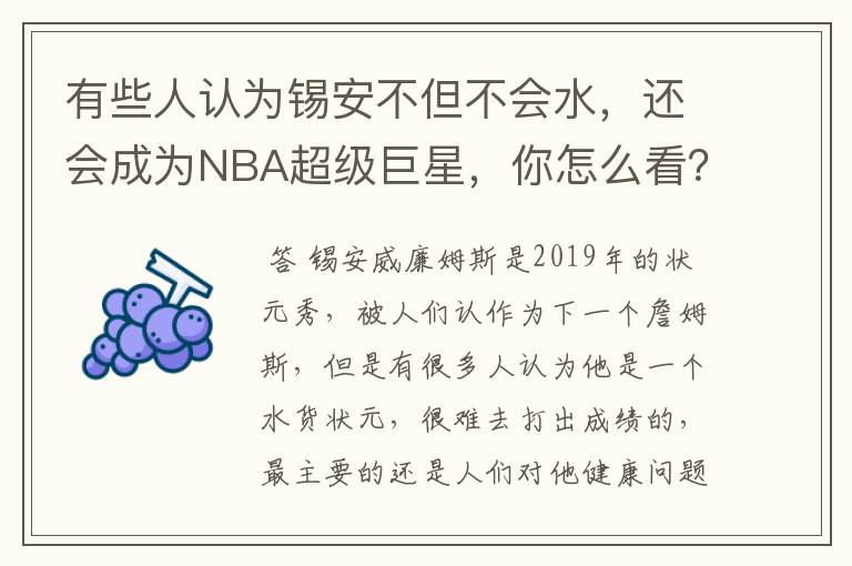 有些人认为锡安不但不会水，还会成为NBA超级巨星，你怎么看？