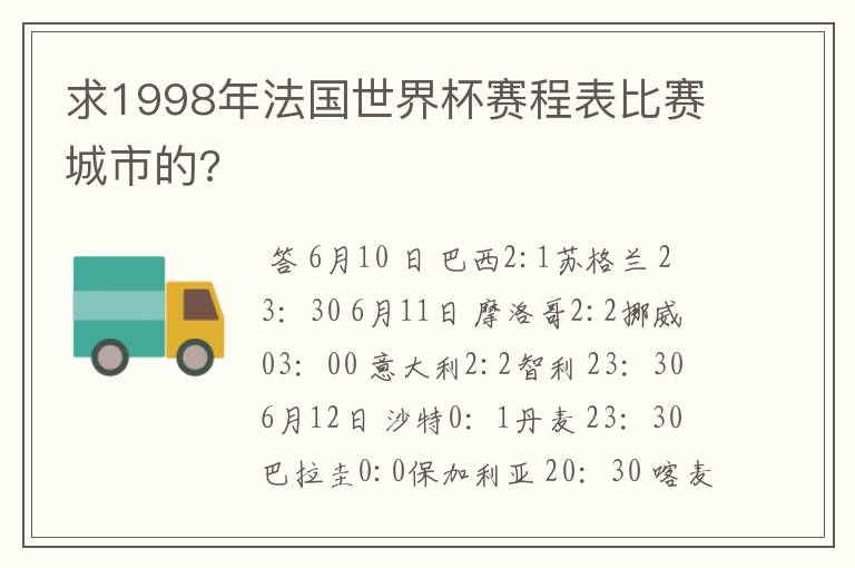 求1998年法国世界杯赛程表比赛城市的?