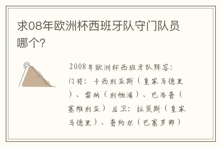 求08年欧洲杯西班牙队守门队员哪个？