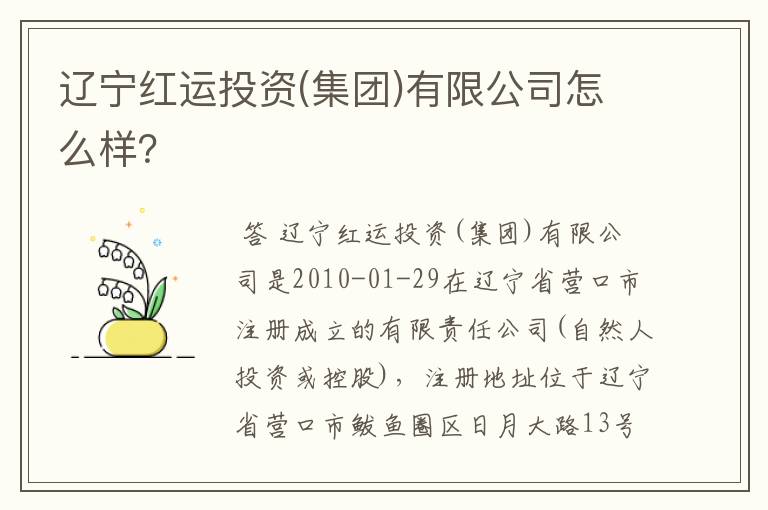 辽宁红运投资(集团)有限公司怎么样？