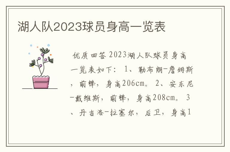 湖人队2023球员身高一览表