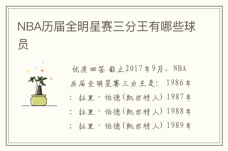 NBA历届全明星赛三分王有哪些球员