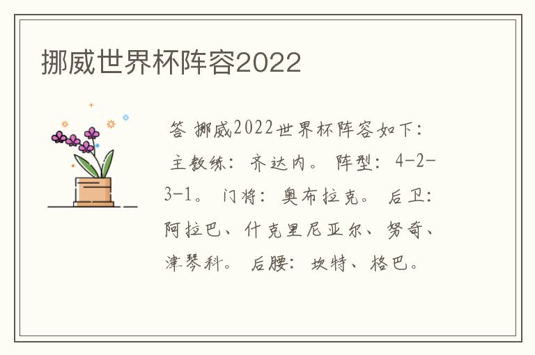 挪威世界杯阵容2022