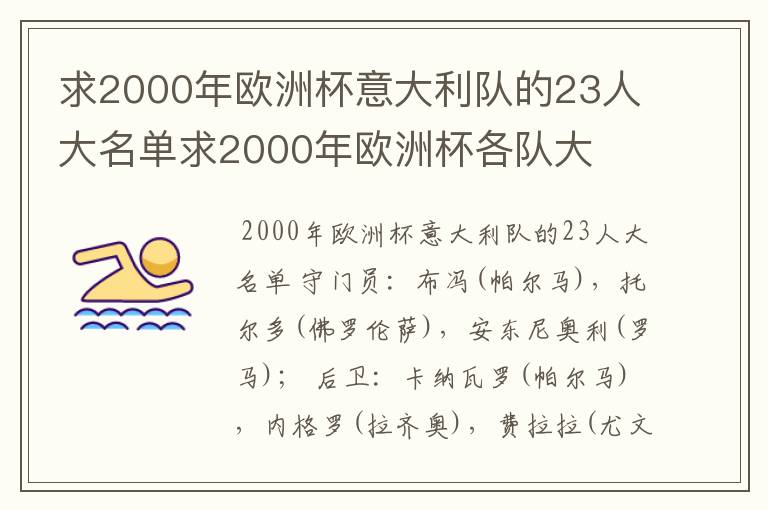 求2000年欧洲杯意大利队的23人大名单求2000年欧洲杯各队大