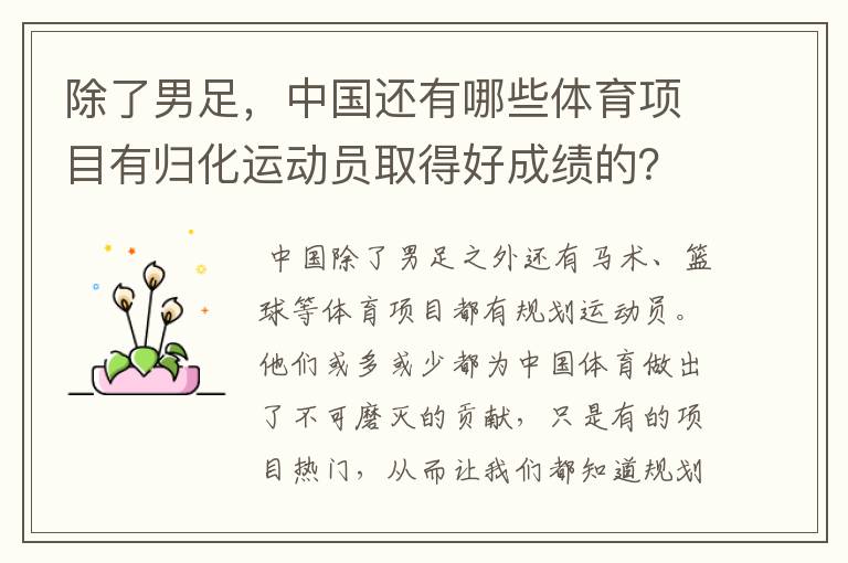 除了男足，中国还有哪些体育项目有归化运动员取得好成绩的？