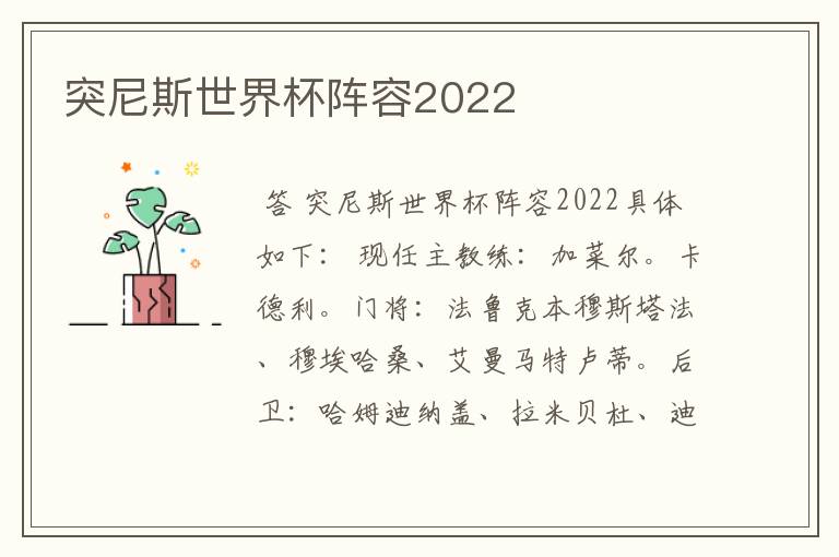 突尼斯世界杯阵容2022