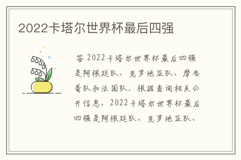 2022卡塔尔世界杯最后四强