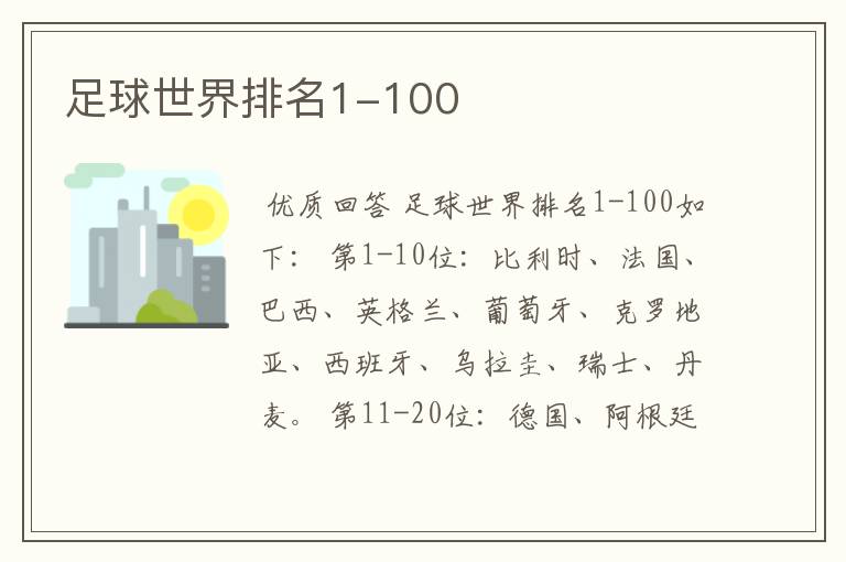 足球世界排名1-100