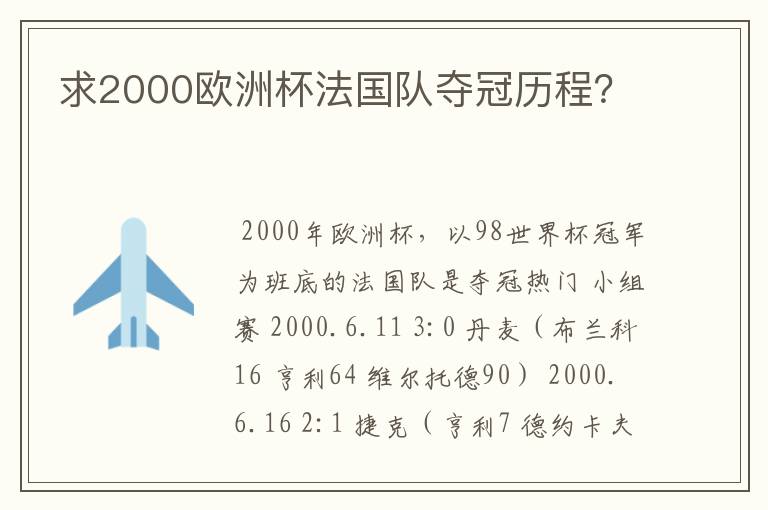 求2000欧洲杯法国队夺冠历程？