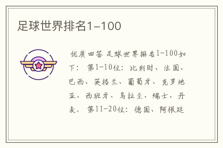 足球世界排名1-100