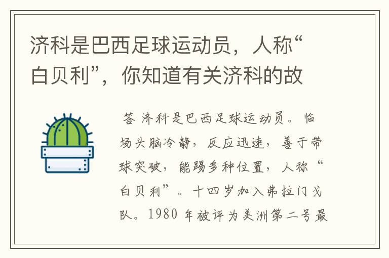 济科是巴西足球运动员，人称“白贝利”，你知道有关济科的故事吗？