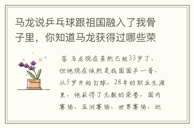 马龙说乒乓球跟祖国融入了我骨子里，你知道马龙获得过哪些荣誉吗？