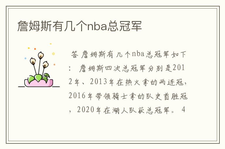 詹姆斯有几个nba总冠军