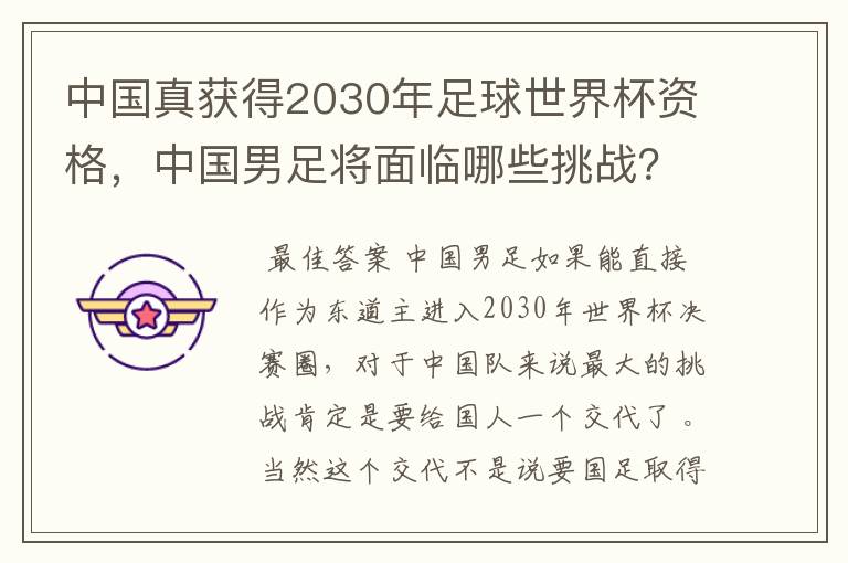 中国真获得2030年足球世界杯资格，中国男足将面临哪些挑战？