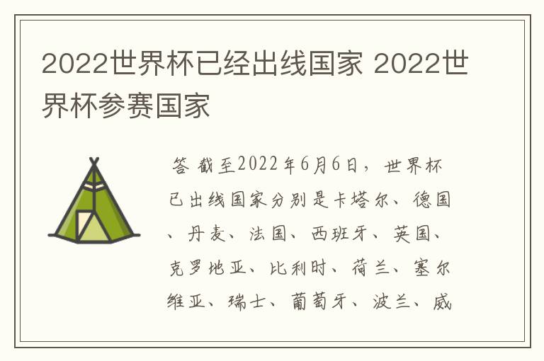 2022世界杯已经出线国家 2022世界杯参赛国家