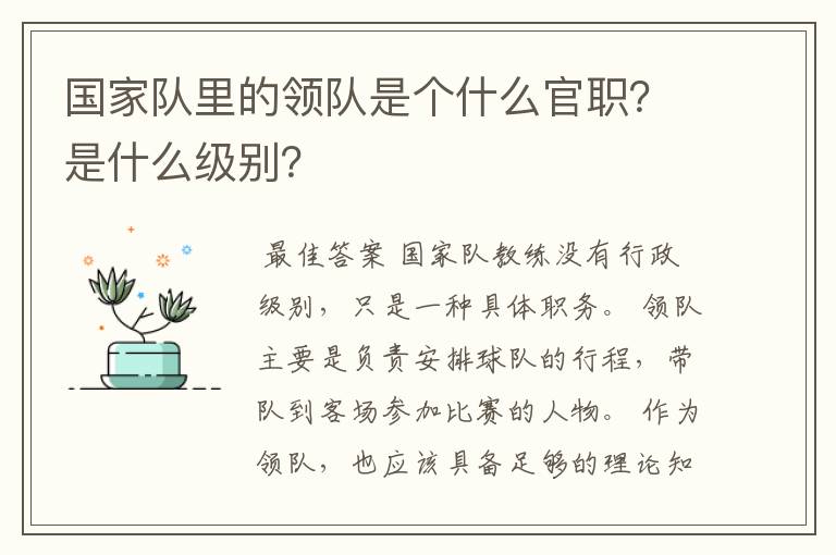 国家队里的领队是个什么官职？是什么级别？