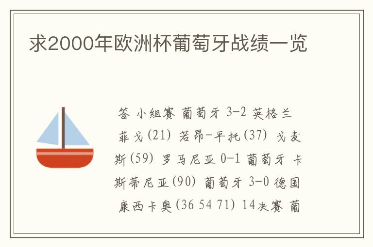 求2000年欧洲杯葡萄牙战绩一览