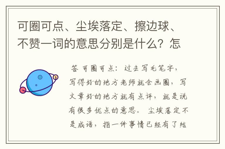 可圈可点、尘埃落定、擦边球、不赞一词的意思分别是什么？怎么用？