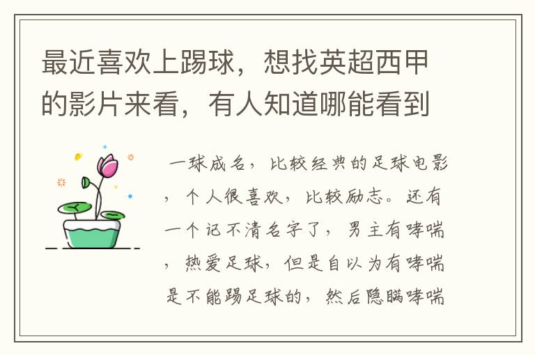 最近喜欢上踢球，想找英超西甲的影片来看，有人知道哪能看到吗