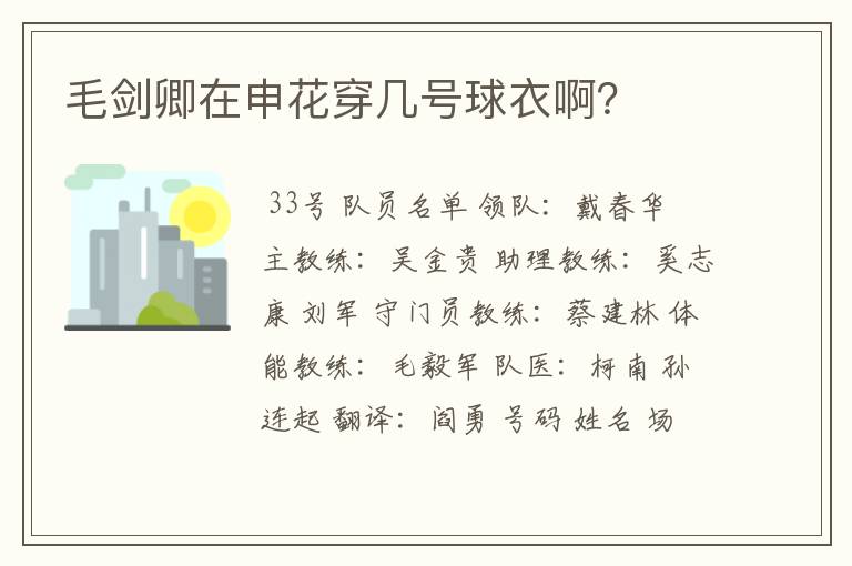 毛剑卿在申花穿几号球衣啊？