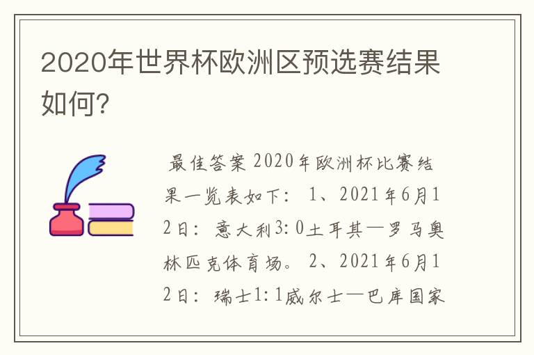 2020年世界杯欧洲区预选赛结果如何？