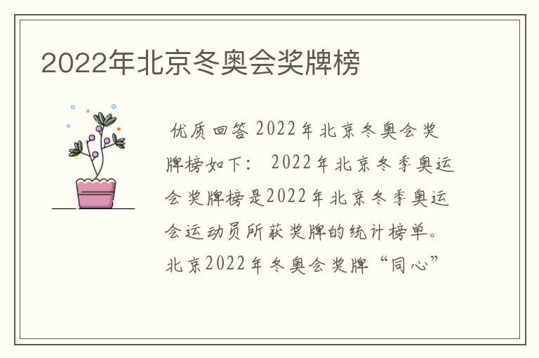 2022年北京冬奥会奖牌榜