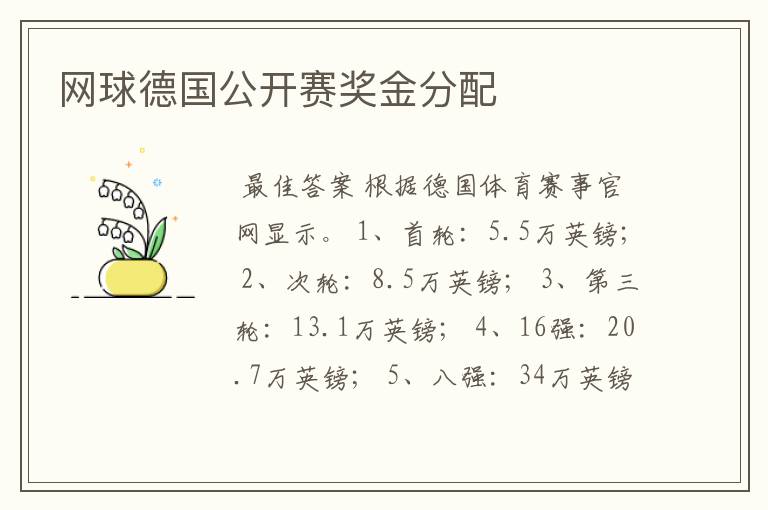 网球德国公开赛奖金分配