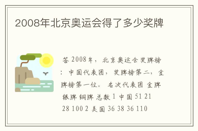 2008年北京奥运会得了多少奖牌