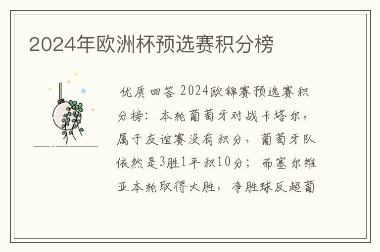 2024年欧洲杯预选赛积分榜