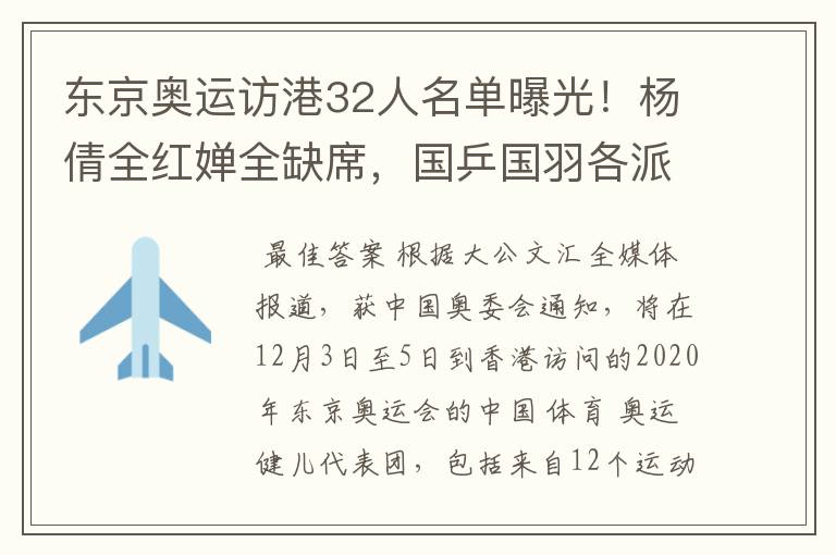 东京奥运访港32人名单曝光！杨倩全红婵全缺席，国乒国羽各派2人