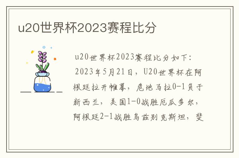 u20世界杯2023赛程比分