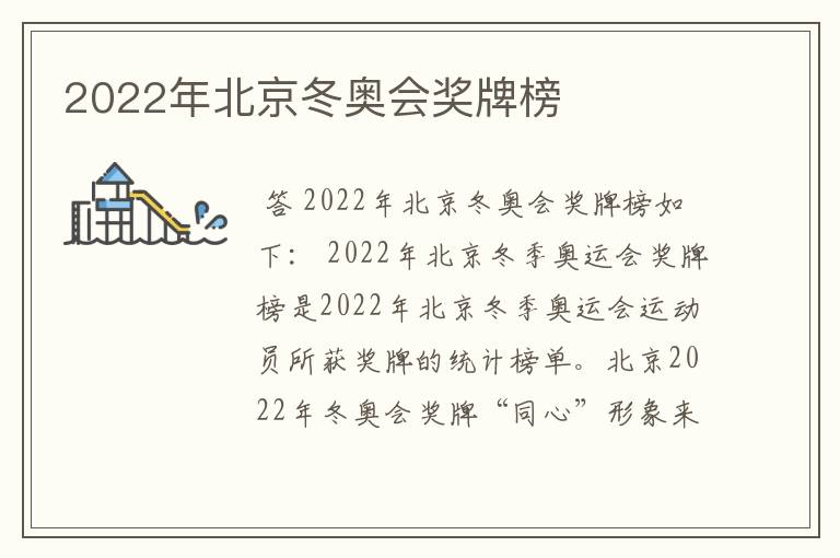 2022年北京冬奥会奖牌榜