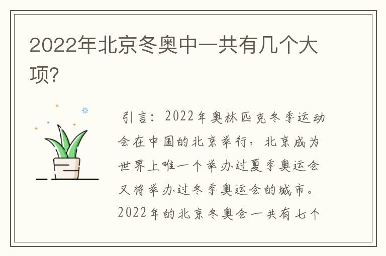 2022年北京冬奥中一共有几个大项？