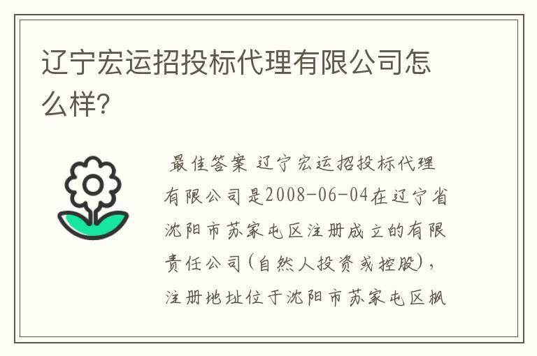 辽宁宏运招投标代理有限公司怎么样？