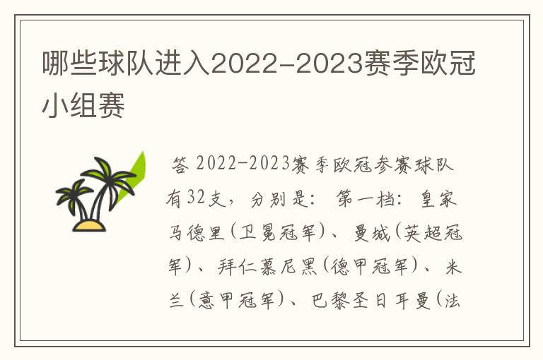 哪些球队进入2022-2023赛季欧冠小组赛