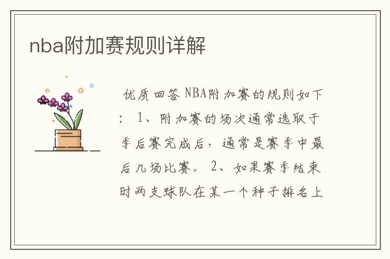 nba附加赛规则详解
