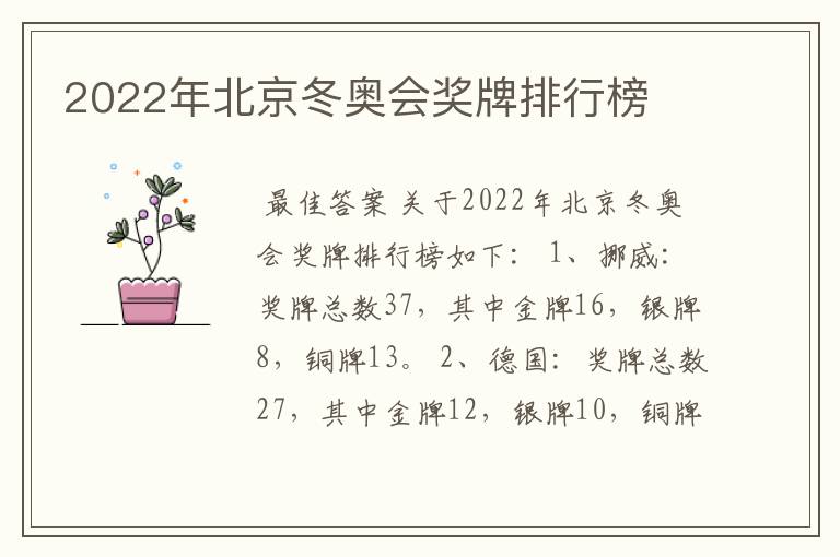 2022年北京冬奥会奖牌排行榜