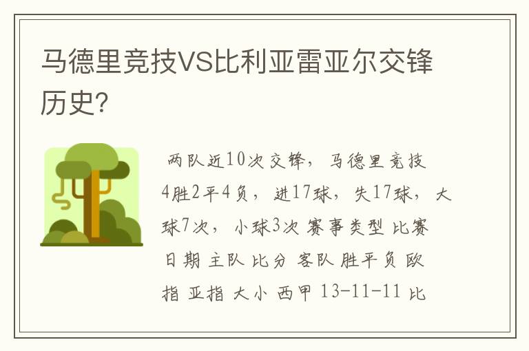 马德里竞技VS比利亚雷亚尔交锋历史？